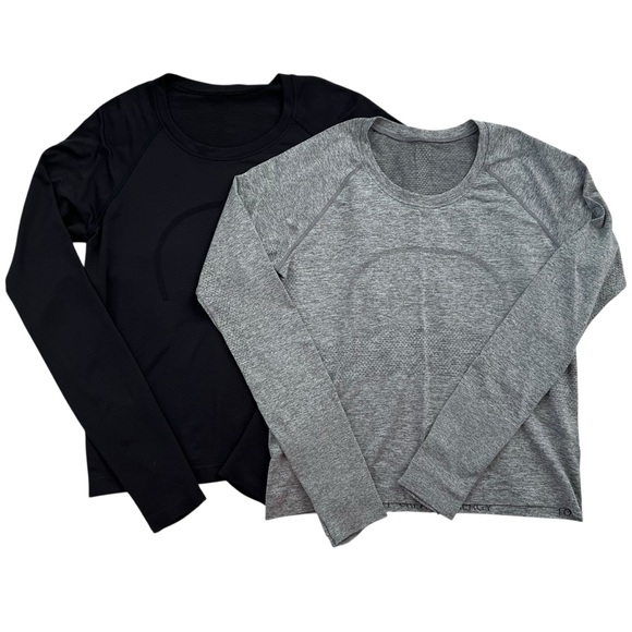 Bundle of 2 Lululemon Long Sleeve Swiftly Heather Gray and Black Size 10